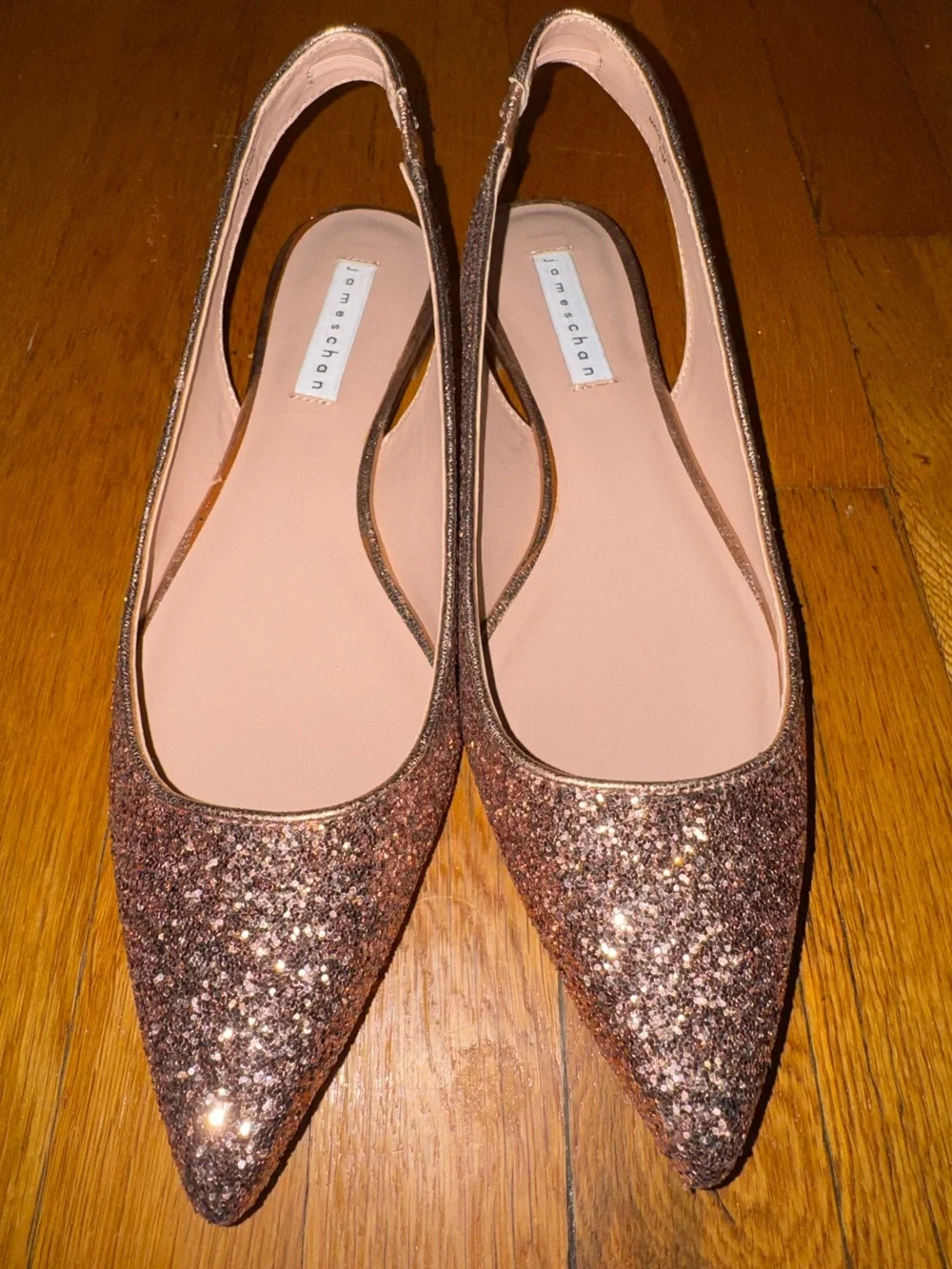 James Chan Pink Glitter Pointed Toe Slingback Flats, Size 11
